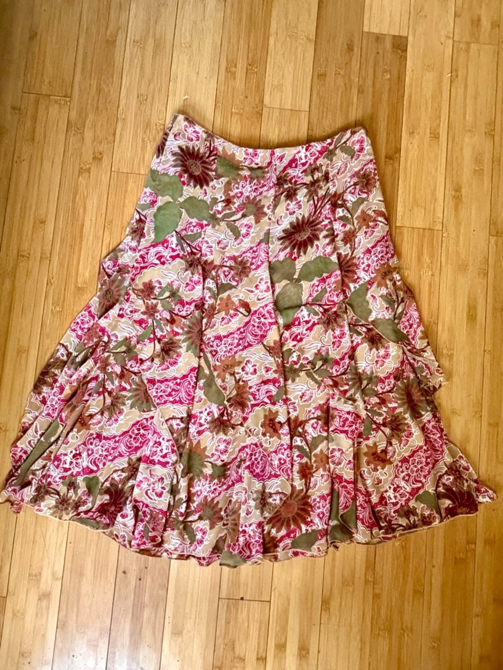 Boho Floral Paisley Midi Skirt | Sheer Romantic Cottagecore Lined Skirt Size 12